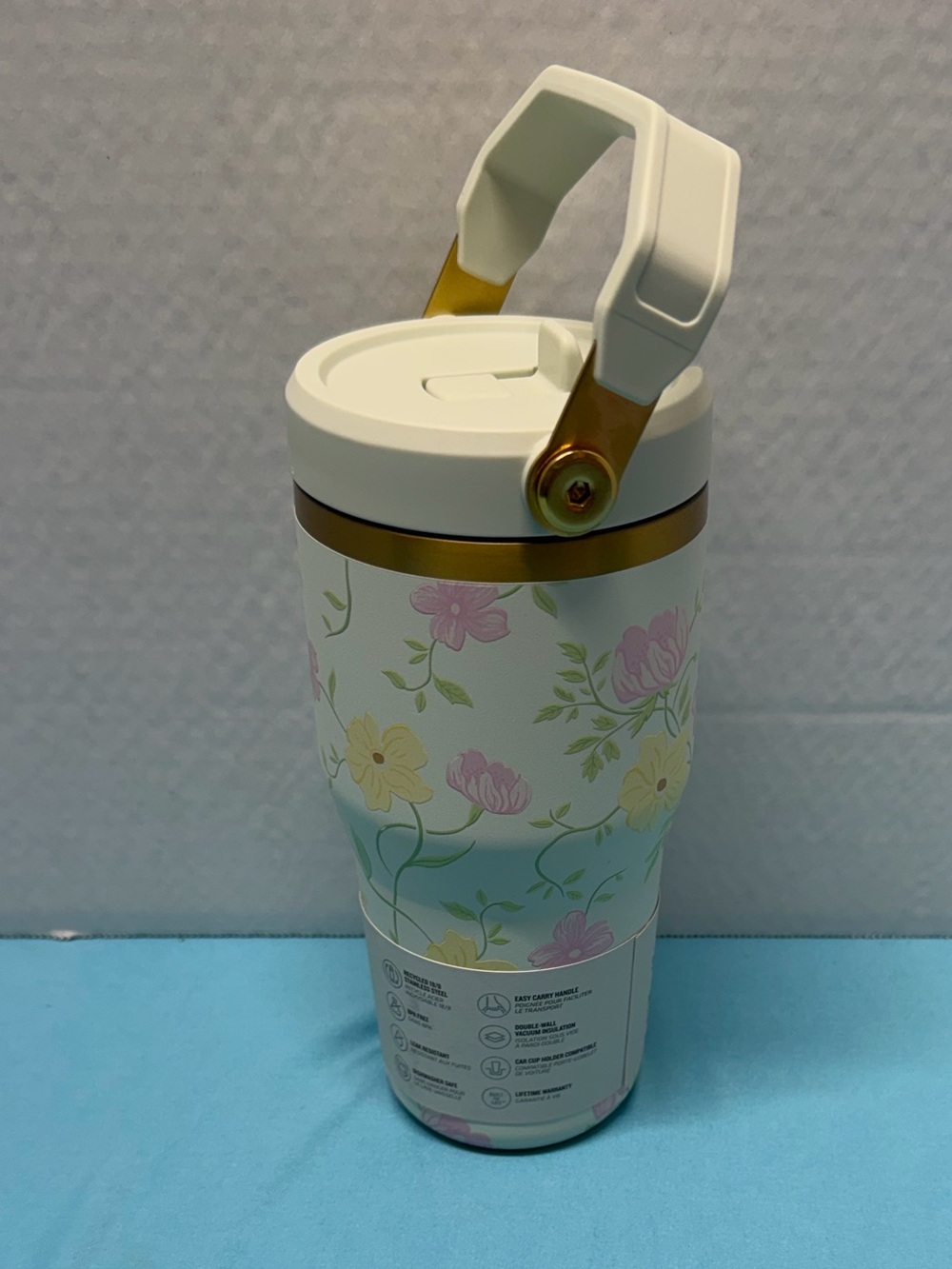 Stanley cream flip straw tumbler with Pink Floral Accents